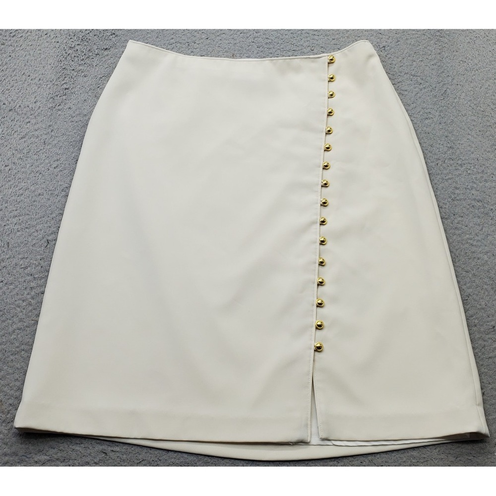Talbots A-Line Skirt Womens 10 White Lined Gold Button Vent Modern Fit Side Zip